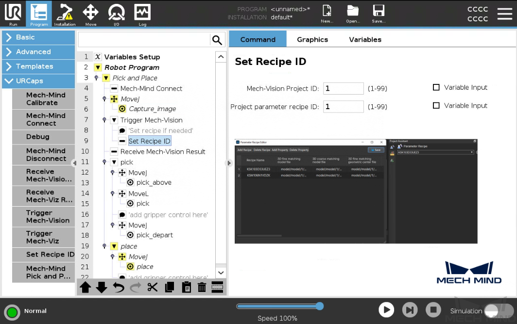 set receipe id e