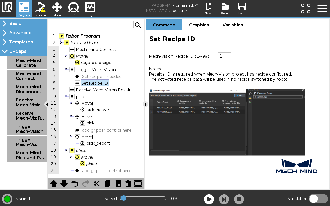 set receipe id e