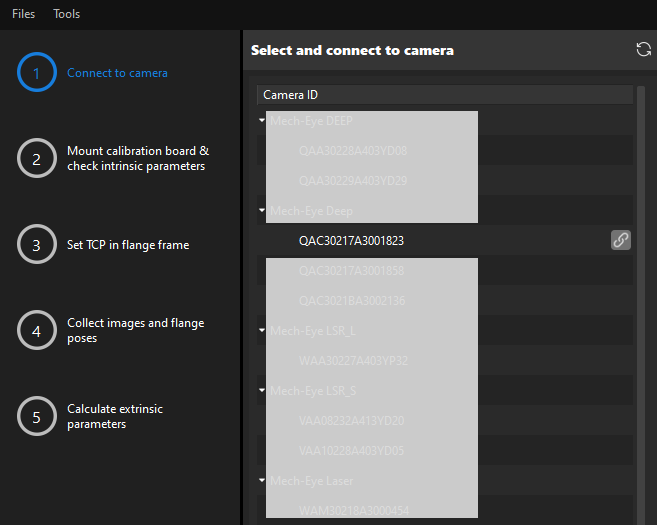 eth calib manual connect camera tcp touch