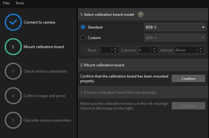 calibration manual select calib board manual random