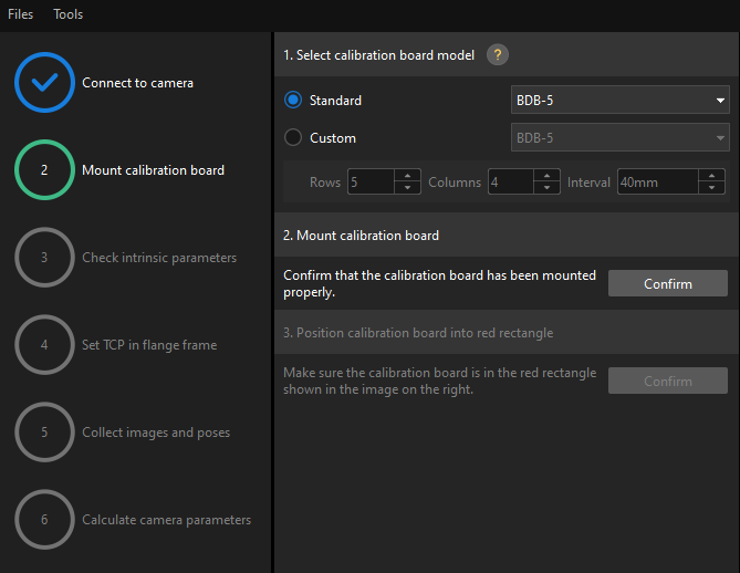 calibration manual select calib board tcptouch