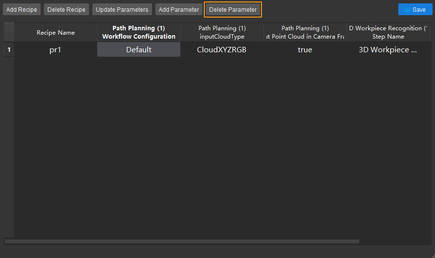 parameter recipe configuration delete parameter setting