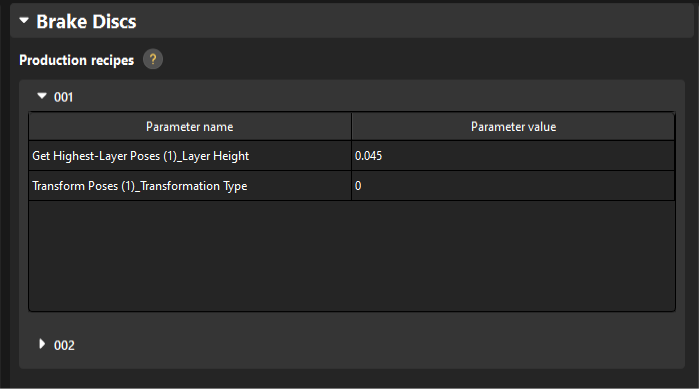 production interface configurator show recipe