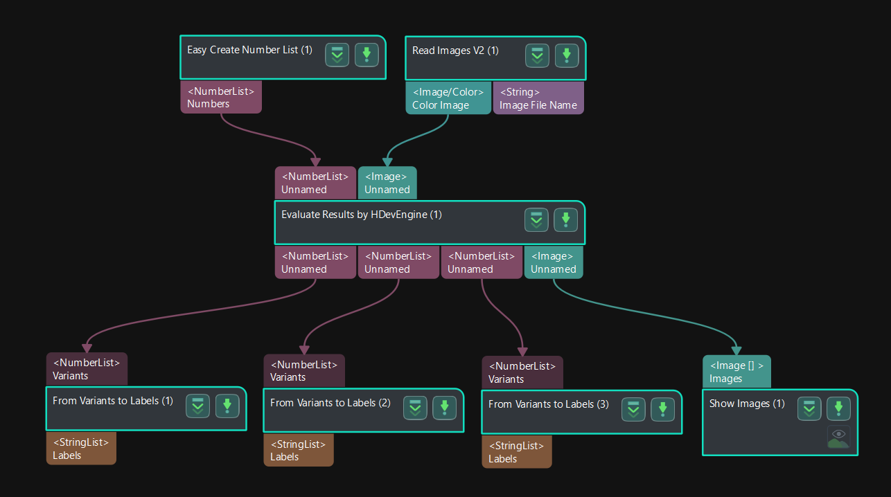 evaluate results by hdevengine example procedure name