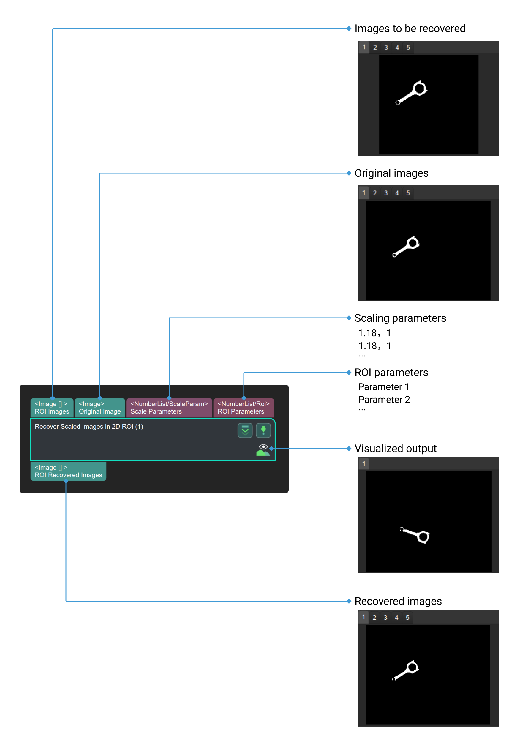 recover scaled images in 2d roi input and output