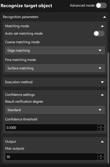 set matching parameters