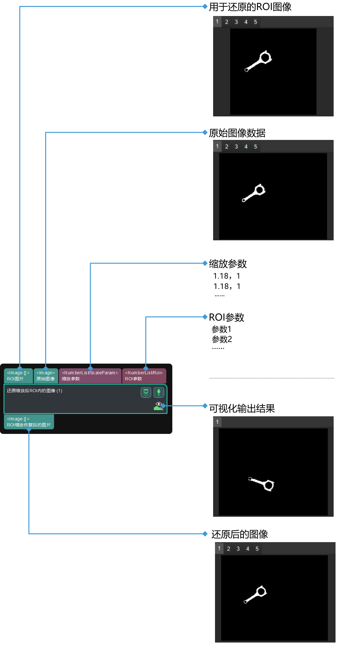 recover scaled images in 2d roi input and output